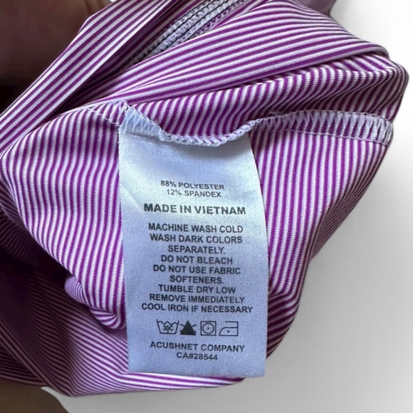 FJ Footjoy Golf Polo Shirt Mens LARGE Purple White Striped Short Sleeve - Picture 4 of 5